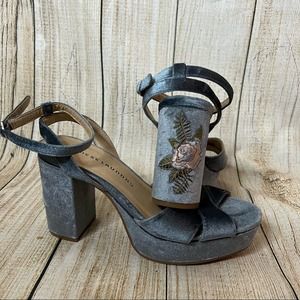 Chinese Laundry Gray Heels with Floral Embroidery